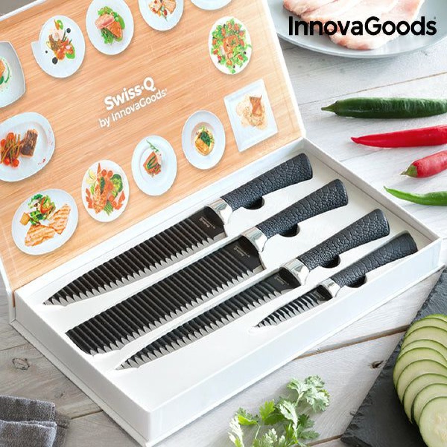 Keuken InnovaGoods | Messen Set Black Shark Swiss·Q Namiutsu Innovagoods 4 Onderdelen