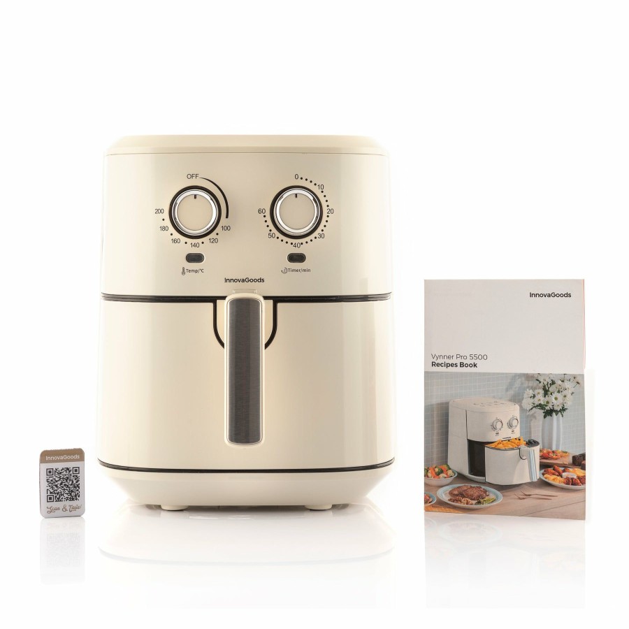 Keuken InnovaGoods | Friteuse Zonder Olie Innovagoods Vynner Pro 5500 Roestvrij Staal Creme 1700 W 5,5 L