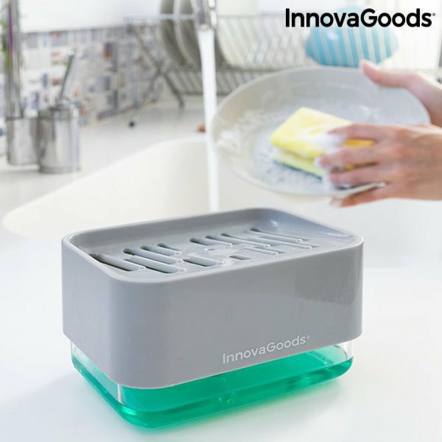 Keuken InnovaGoods | 2-In-1 Zeepdispenser Voor Het Aanrecht Pushoap Innovagoods