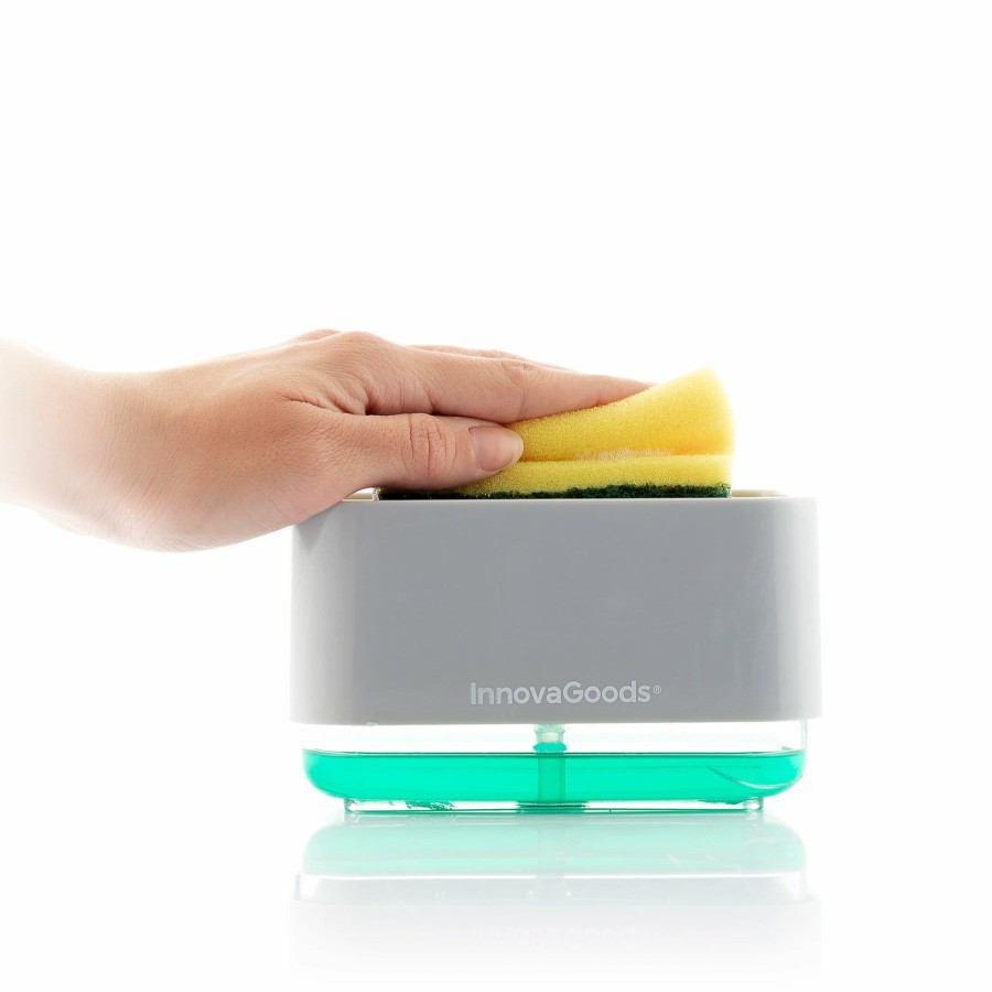 Keuken InnovaGoods | 2-In-1 Zeepdispenser Voor Het Aanrecht Pushoap Innovagoods