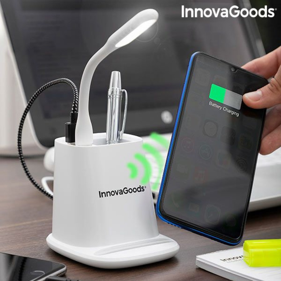 Gadget InnovaGoods | 5-In-1 Draadloze Oplader Met Organiser-Standaard En Usb Led-Lamp Desking Innovagoods