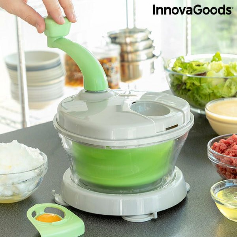 Keuken InnovaGoods | 4-In-1 Handmatige Saladecentrifuge, Hakmes En Mixer Met Accessoires En Recepten Chopix Innovagoods