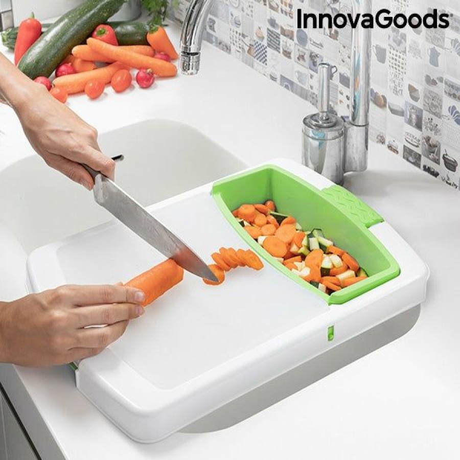 Keuken InnovaGoods | Uitschuifbare 3-In-1 Snijplank Met Dienblad, Opvangbak En Afdruiprek Practicut Innovagoods