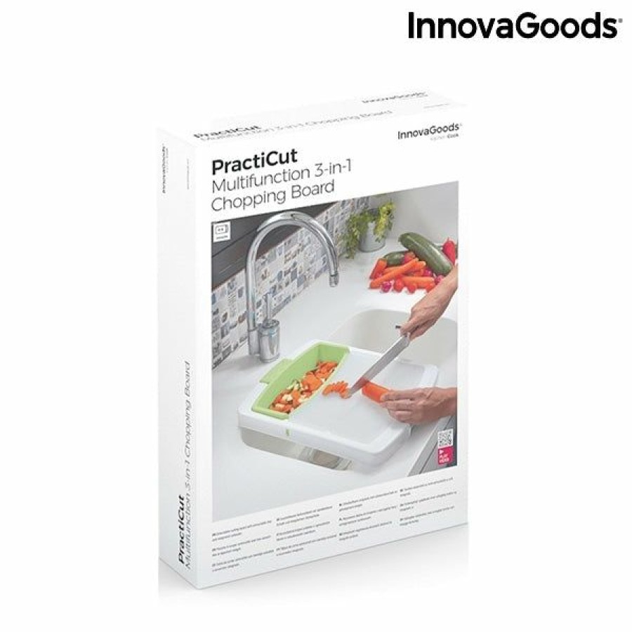 Keuken InnovaGoods | Uitschuifbare 3-In-1 Snijplank Met Dienblad, Opvangbak En Afdruiprek Practicut Innovagoods